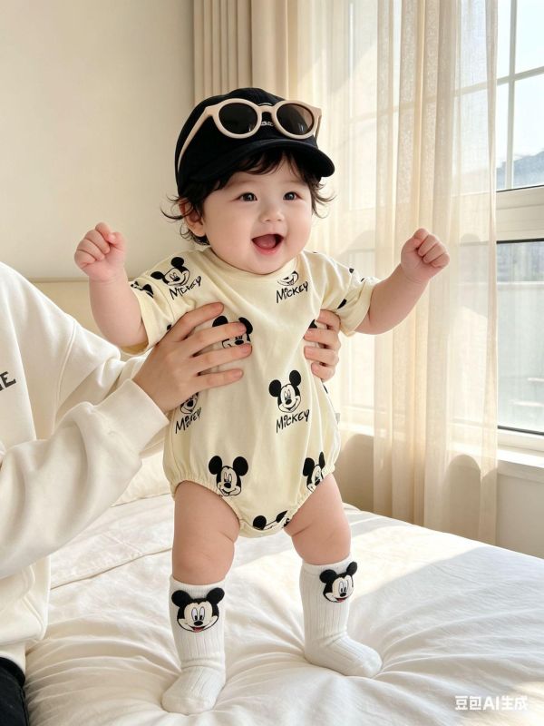 滿版米奇印花寬鬆包屁衣 