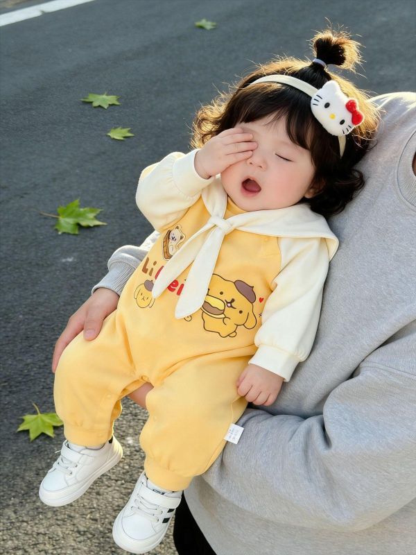 可拆式披肩-海軍風狗狗印花連身裝 