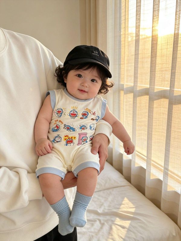 可愛小叮噹印花背心式連身裝 