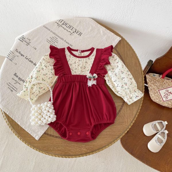 假兩件碎花吊帶鬆緊包屁衣 