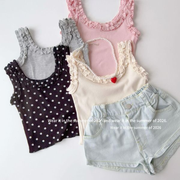 木耳花邊背心素色/點點背心 