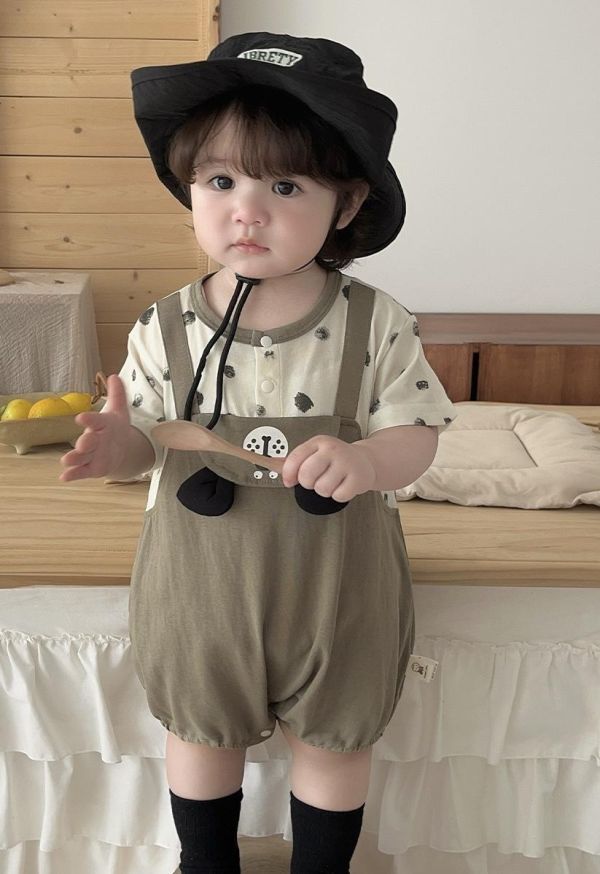 假兩件狗狗點點吊帶包屁衣 