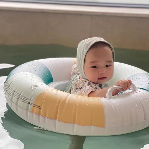 撞色夏日玩水游泳兒童坐圈(含打氣筒) 