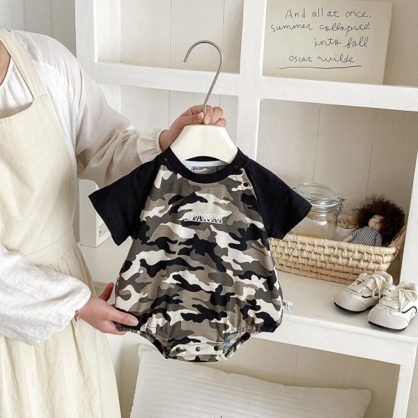 個性迷彩拼袖彈力包屁衣 