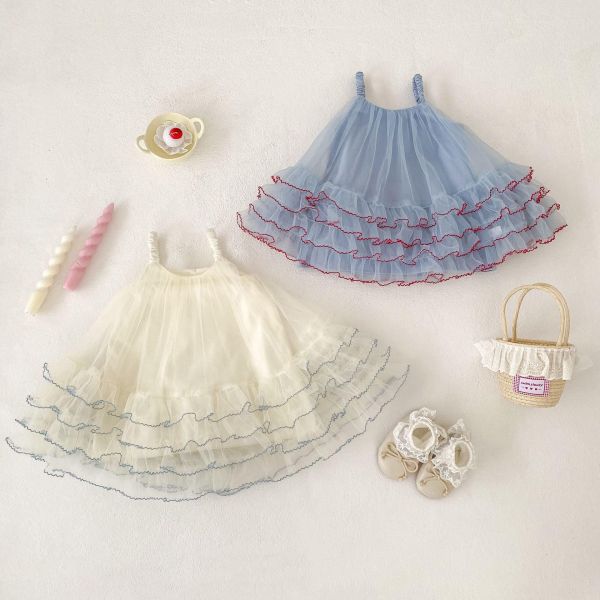 甜美公主撞色滾邊澎澎連身裙 