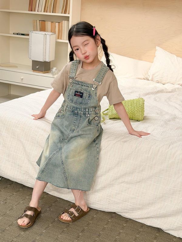 親子-復古經典刷舊牛仔吊帶連身裙 