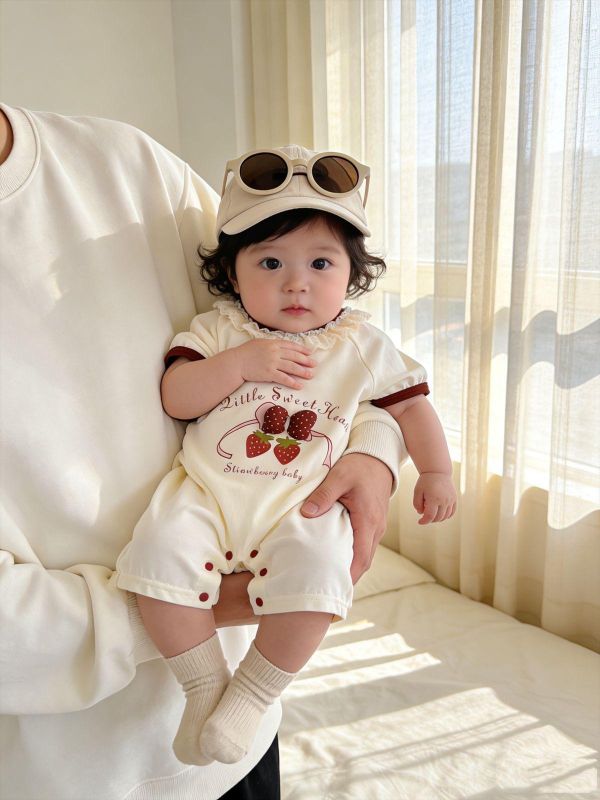 蕾絲領草莓花蝴蝶結連身裝 