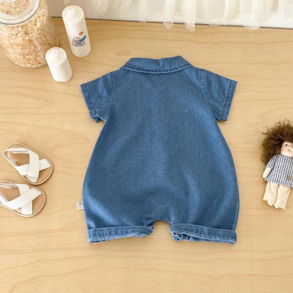 翻領小汽車刺繡牛仔連身裝 