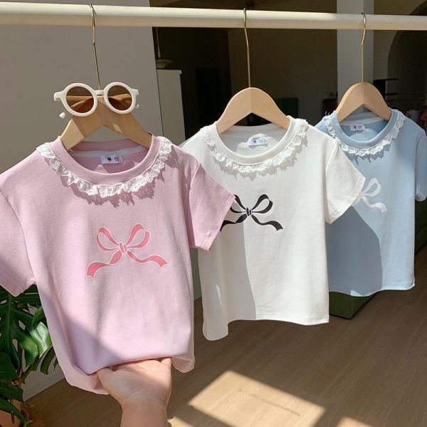 大蝴蝶結印花蕾絲領口上衣 