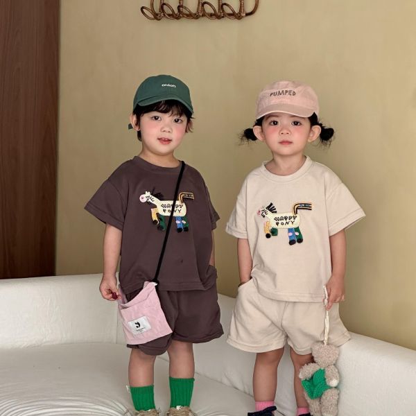 小馬刺繡素色兩件式套裝 