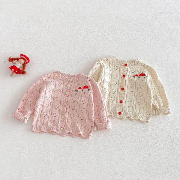 愛心簍空蘑菇針織開釦外套 