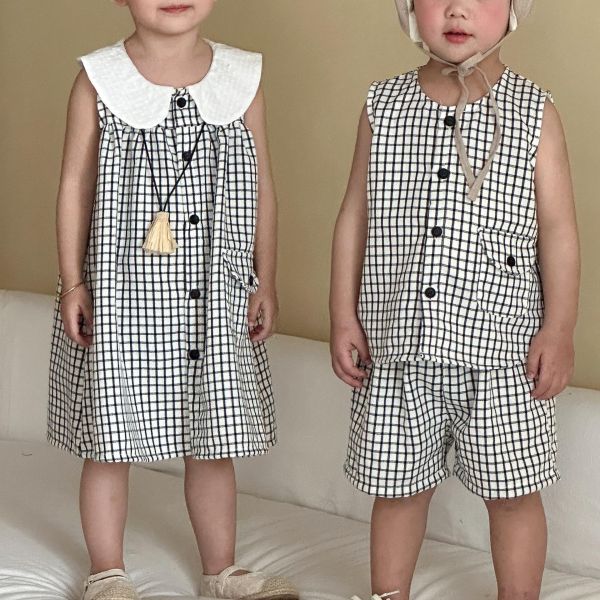 男女童格紋兩件式套裝/洋裝 