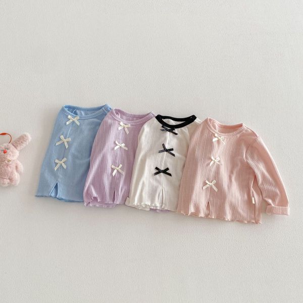 撞色蝴蝶結彈力素色上衣 