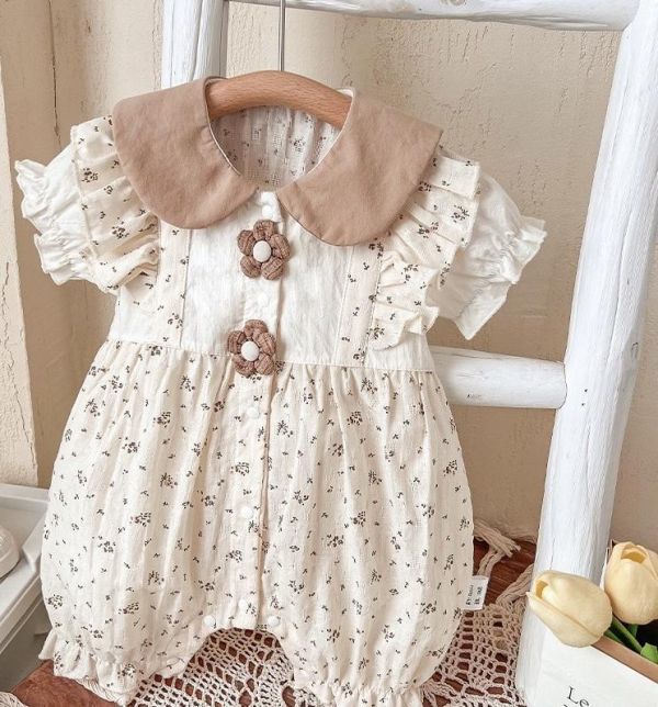 田園風碎花立體小花連身裝 