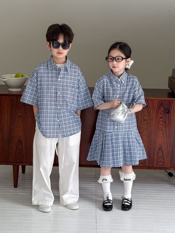 男女童經典格紋襯衫上衣/連身裙 