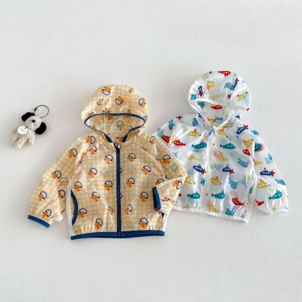 可愛滿版印花網眼透氣連帽薄外套 