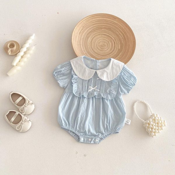 娃娃領開釦方領蝴蝶結包屁衣 