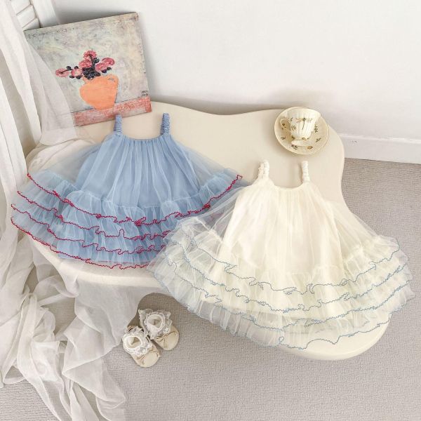 甜美公主撞色滾邊澎澎連身裙 