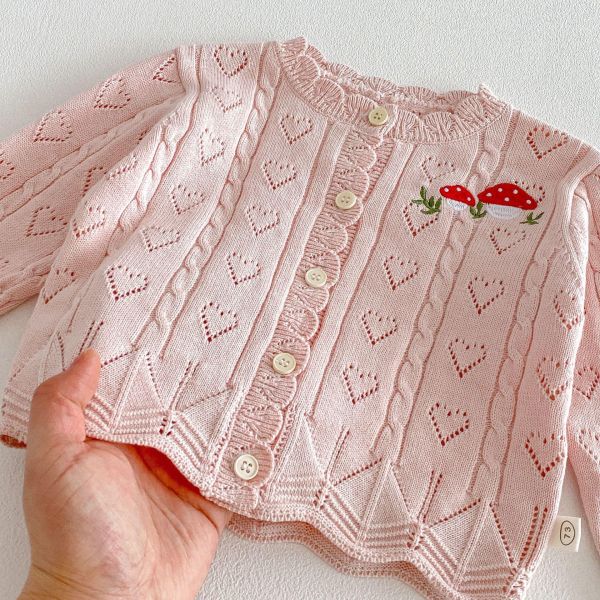 愛心簍空蘑菇針織開釦外套 