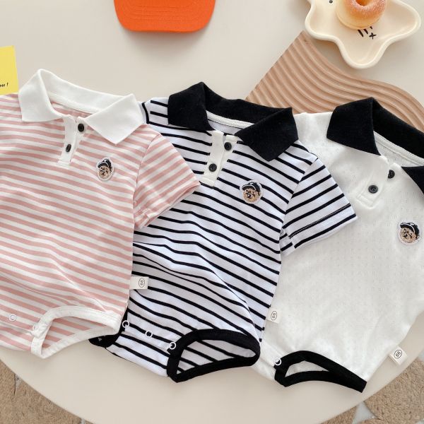 翻領polo小熊刺繡包屁衣 