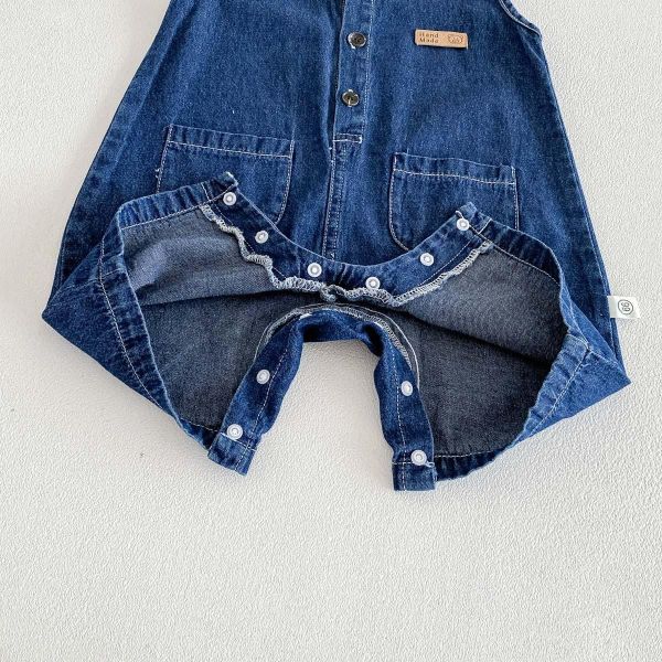 素色牛仔開釦連身裝+帽 