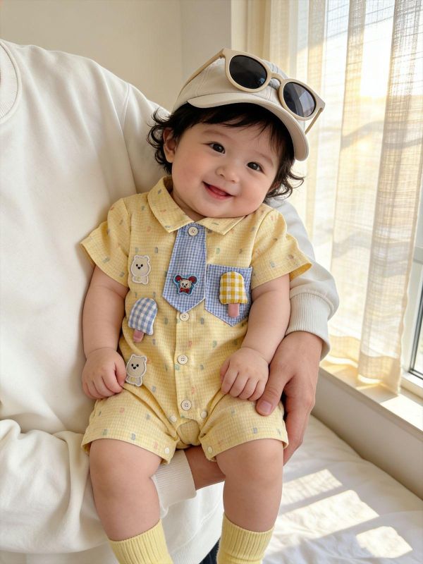 可愛冰棒領帶小熊開釦連身裝 