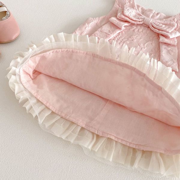 小香風壓紋打底衣/蝴蝶結網紗連身裙 