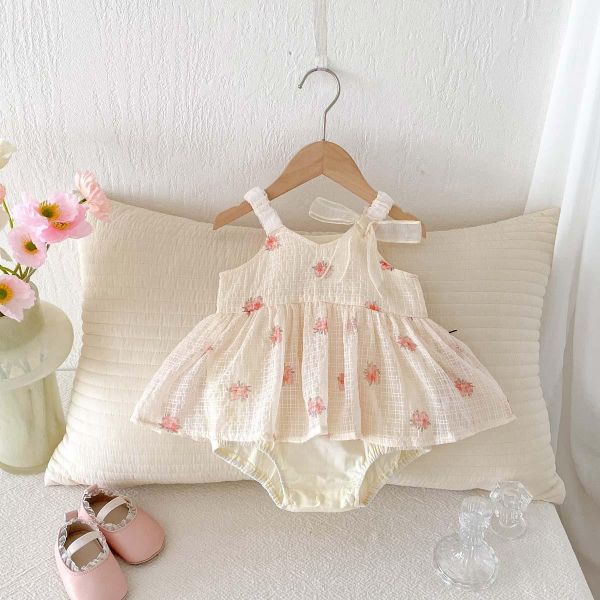 甜美小花抓皺棉背帶包屁裙 