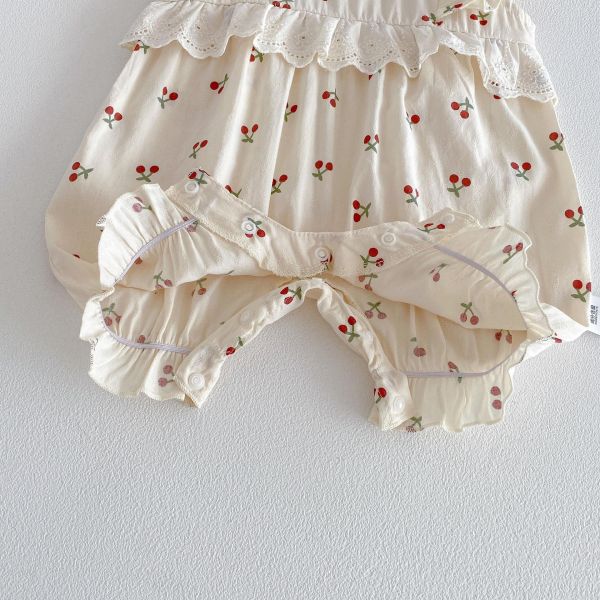 滿印櫻桃蕾絲荷葉連身裝 