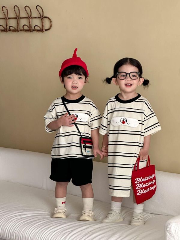 男女童條紋連身洋裝/套裝 