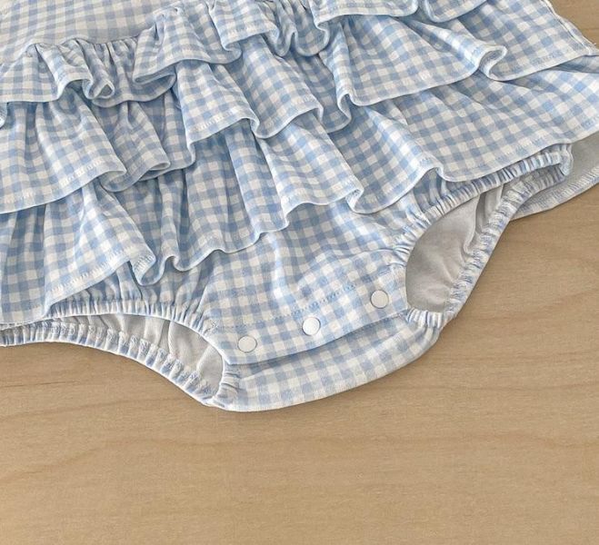 翻領格紋開釦蛋糕包屁裙 