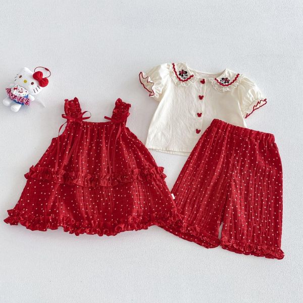 甜美米妮翻領上衣/點點雪紡連身裙/長褲 