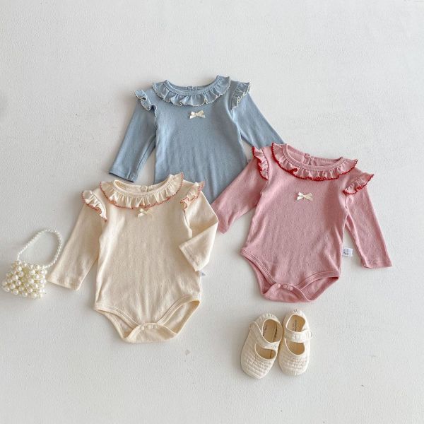 荷葉領甜美素色彈力純棉包屁衣 