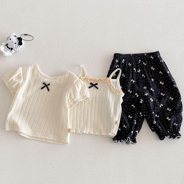 蝴蝶結螺紋上衣/背心/長褲 