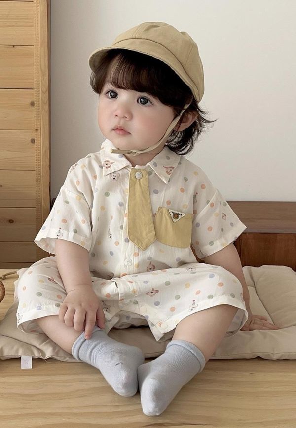 生日狗狗點點可拆式領帶襯衫連身裝 