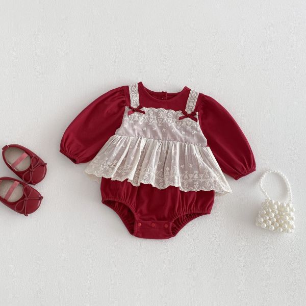 假兩件吊帶蕾絲包屁裙 