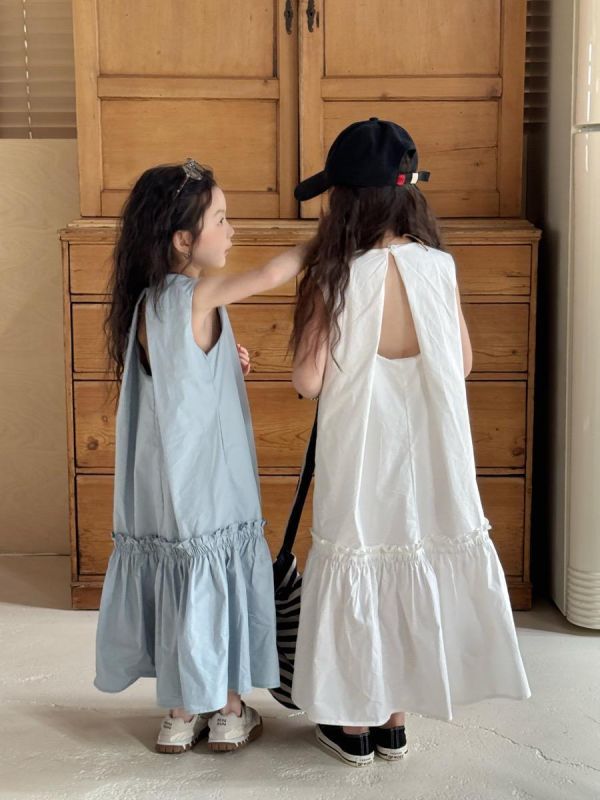 素色下擺抓皺拼接連身洋裝 