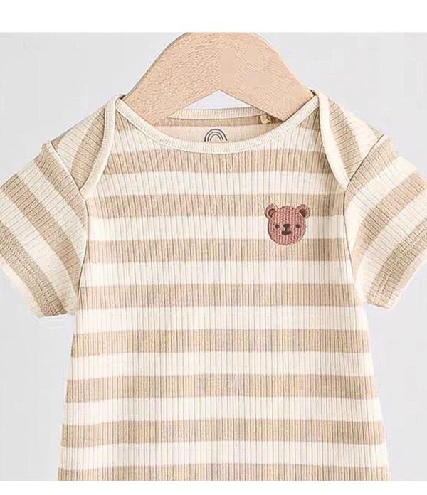 信封領螺紋小熊彈力包屁衣 