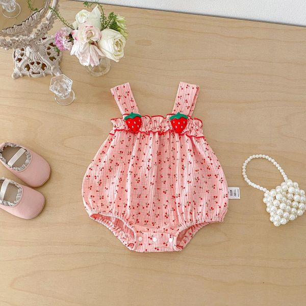 可愛粉系草莓櫻桃背帶包屁衣 