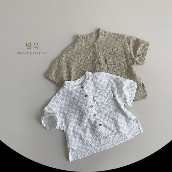 日系紗布棉格紋拼接上衣 