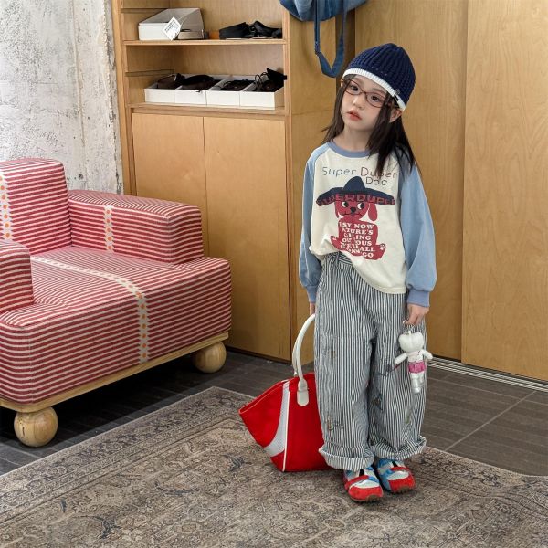 素色卡通塗鴉水洗棉休閒長褲(3色) 