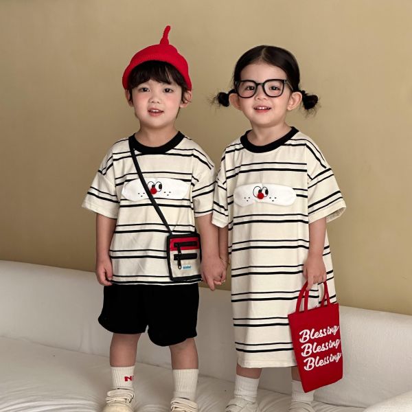 男女童條紋連身洋裝/套裝 