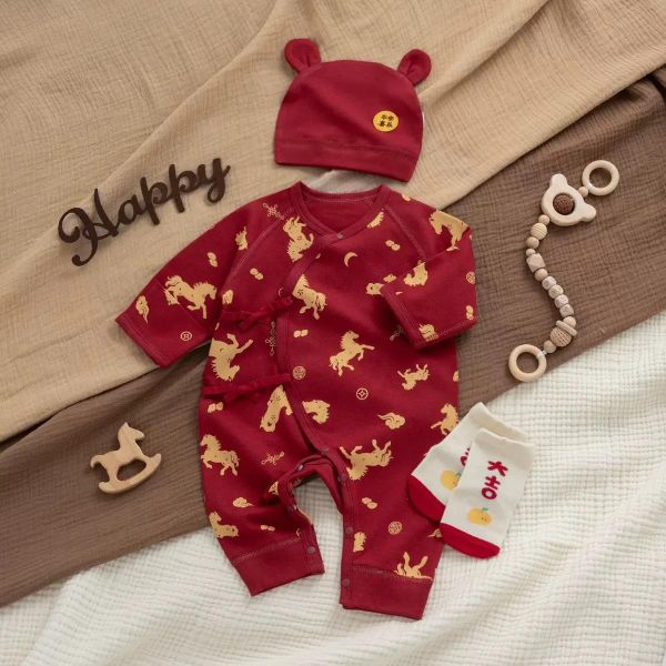 新生兒滿版小馬側開反包手連身裝 