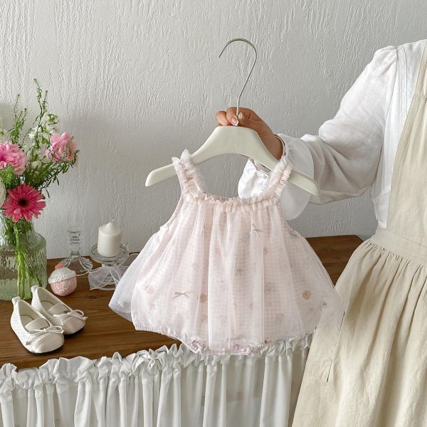 粉甜美網紗拼接包屁裙 