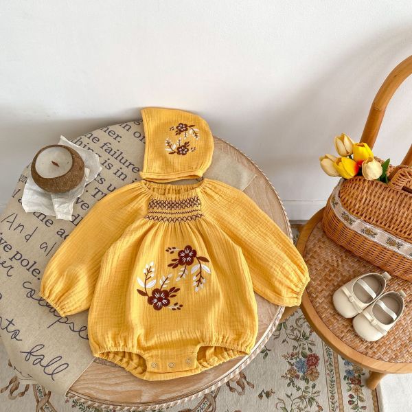 雙皺棉亮麗刺繡包屁衣(含帽) 