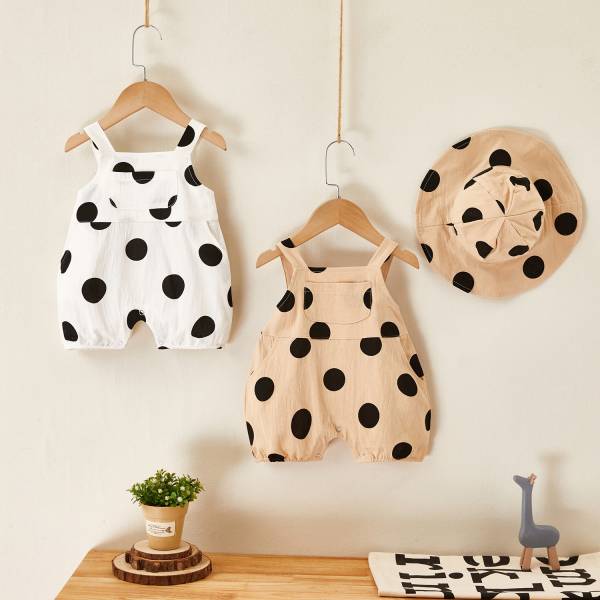 棉麻大波點點吊帶褲(含帽) 