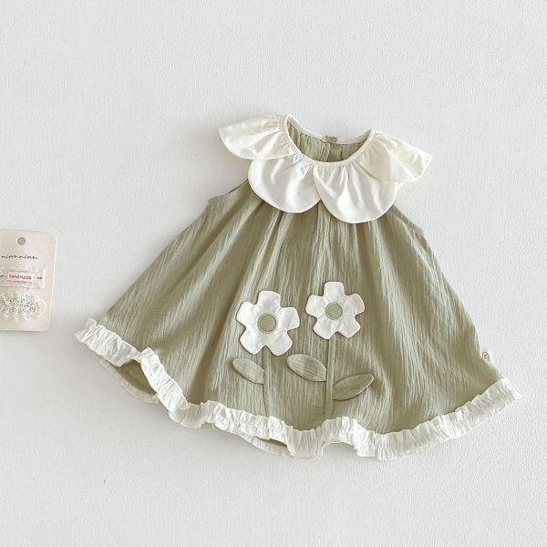 花領立體小花削肩連身裙 