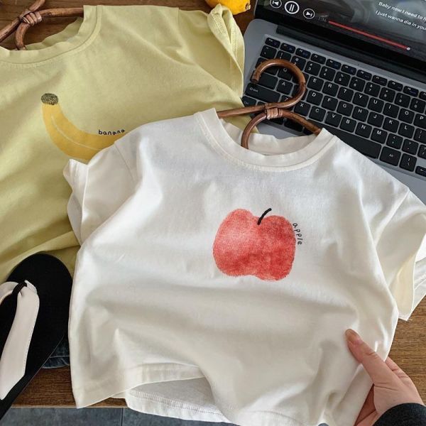 蘋果/香蕉印花素色簡約上衣 