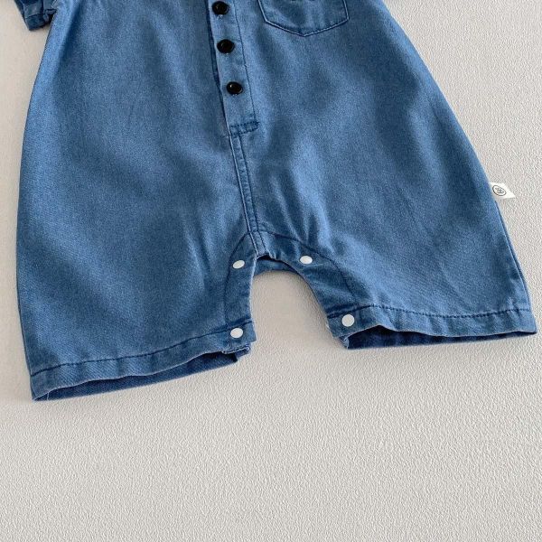 翻領小汽車刺繡牛仔連身裝 