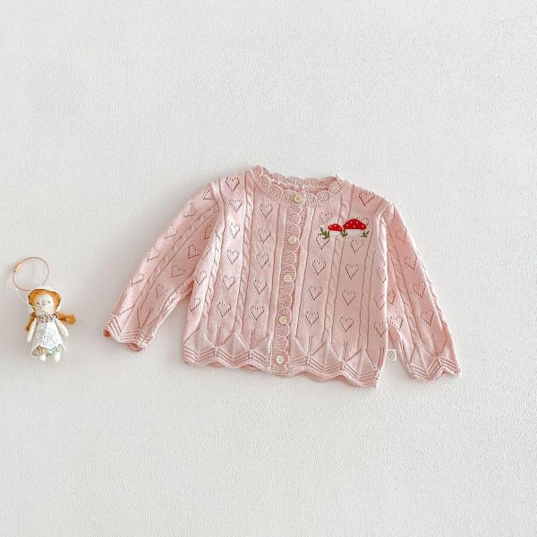 愛心簍空蘑菇針織開釦外套 